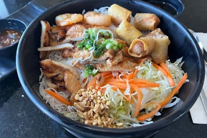 42. BBQ Chicken Lemongrass, Spring Rolls, and Shrimp with Vermicelli - Bun Ga Nuong, Cha Gio, Tom Nuong
