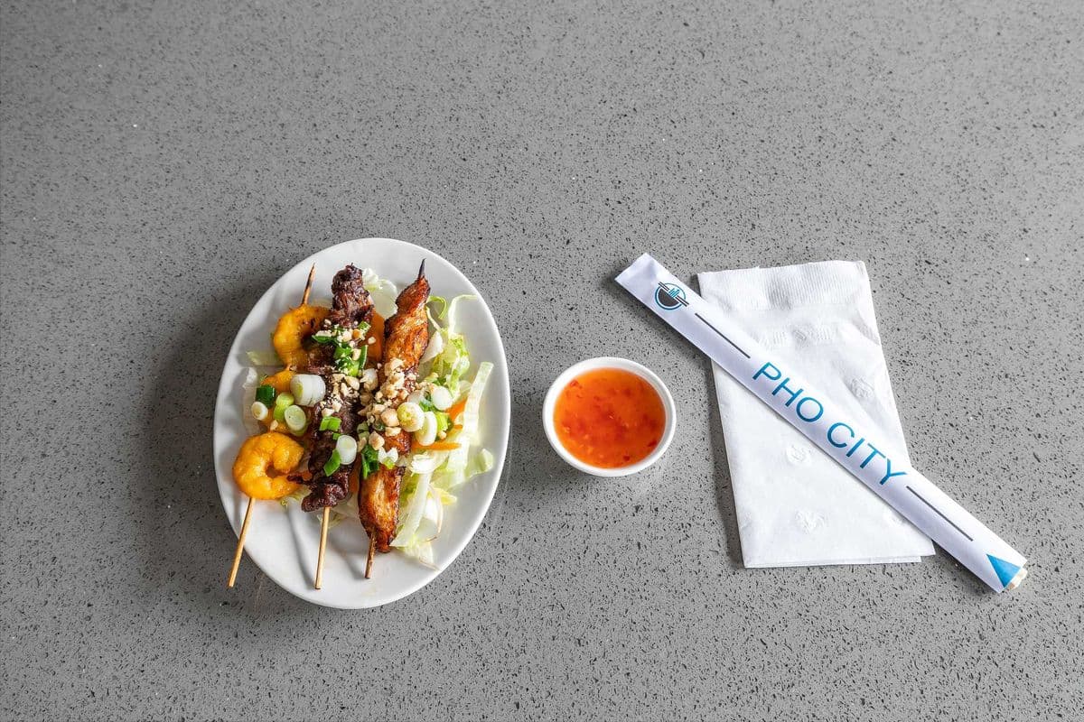 A9. Combination of Three Skewers (Chicken, Beef, and Shrimp)