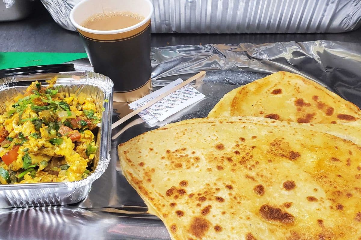 Egg Masala Bhurji with Two Tawa Parantha with Masala Tea
