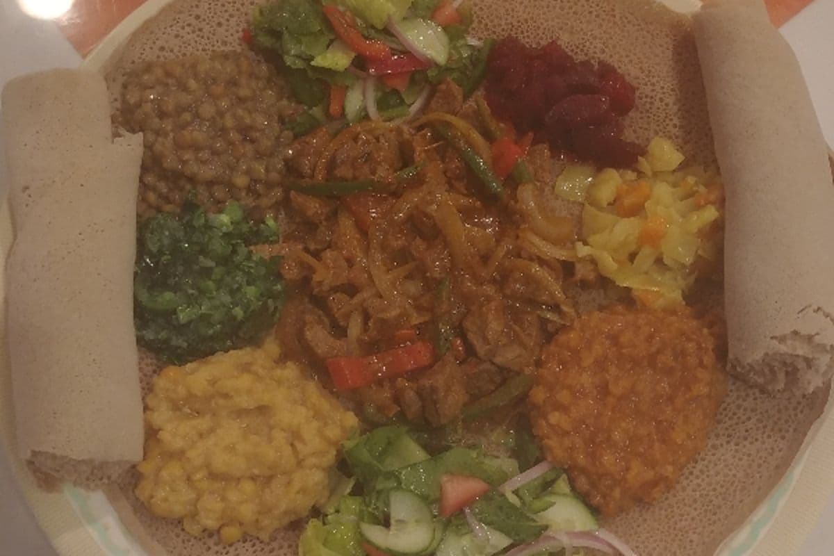 Tibs with Vegetarian Combo