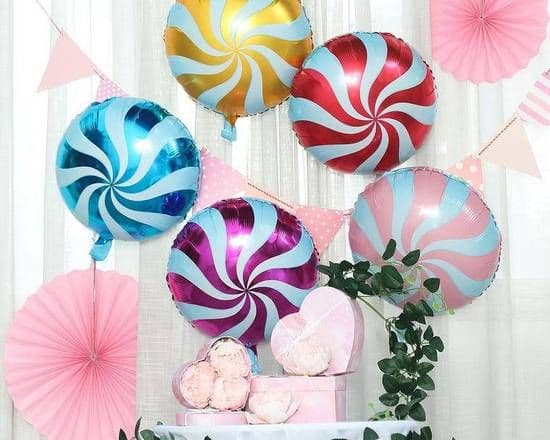 13" Assorted Swirl Lollipop Candy Foil Balloons ( 5 Different Color Foil Balloons)