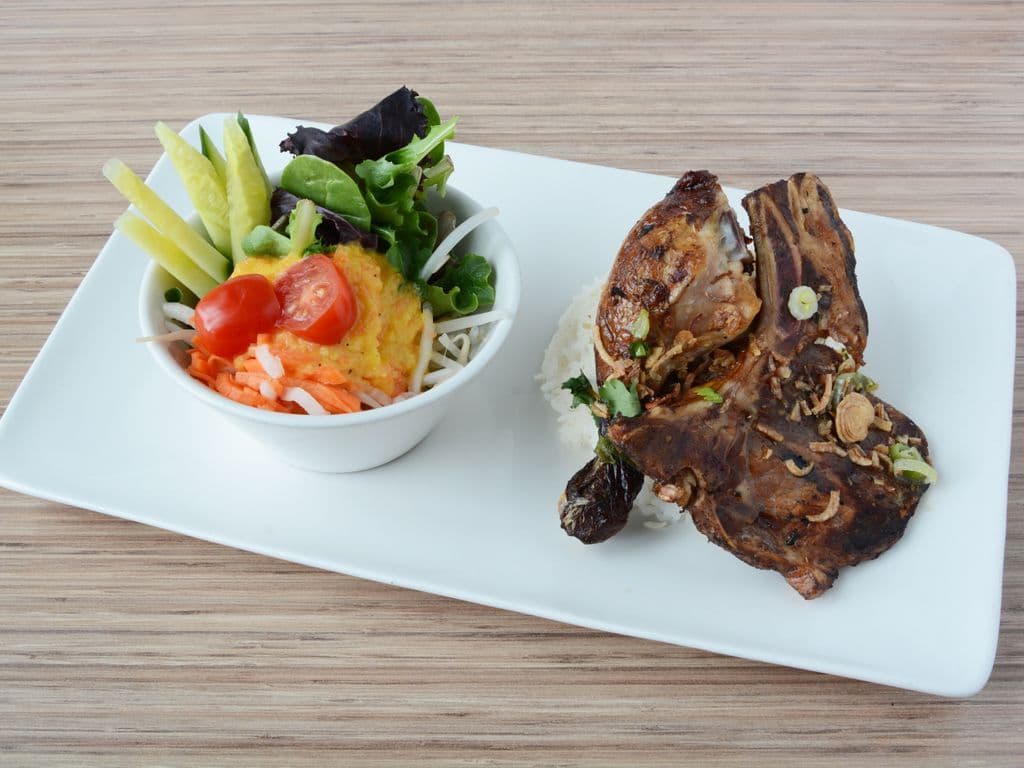 63. Pork Chop & Chicken Leg with Rice & Salad