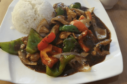 319. Beef with Black Bean Sauce on Rice