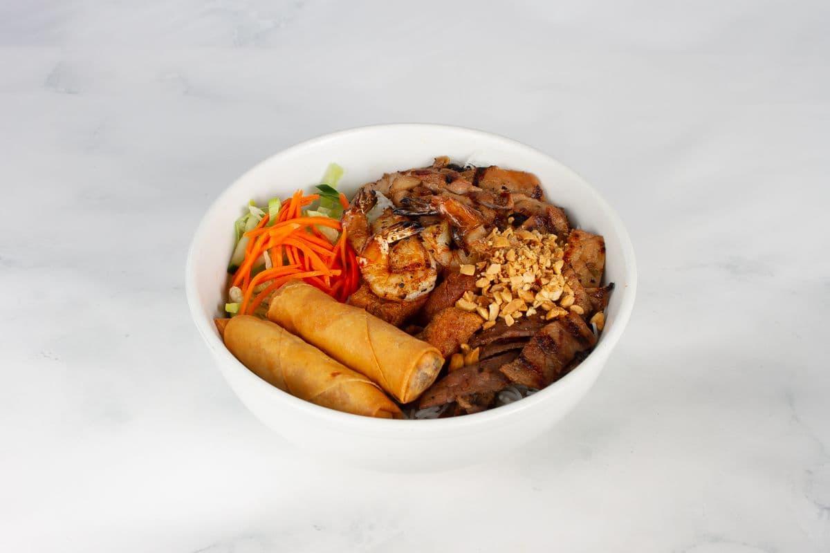 48. Six Colours: Spring Rolls, Pork, Beef, Pork Patty, Chicken, and Shrimp Vermicelli Bowl