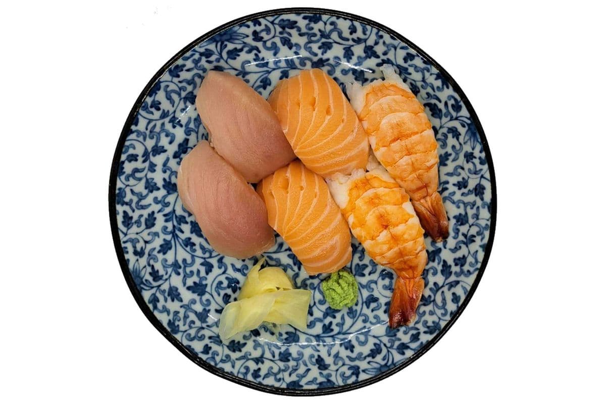 Salmon Nigiri, Ebi Nigiri, and Tuna Nigiri (6 Pcs)