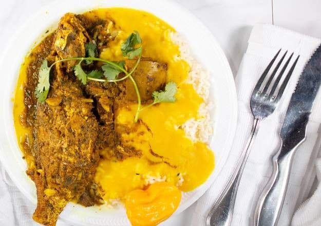 Curry Fish, Dhal, and Rice