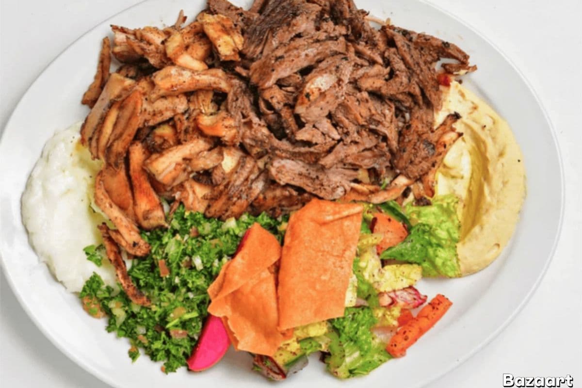 15. Chicken or Lamb and Beef Shawarma Platter