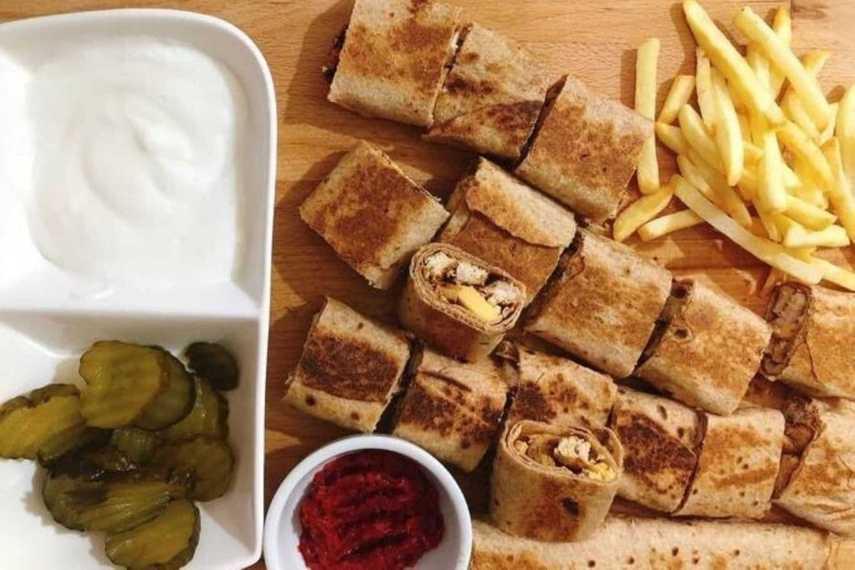 Charcoal Veal and Lamb Shawarma on Saj Bread (Meal)