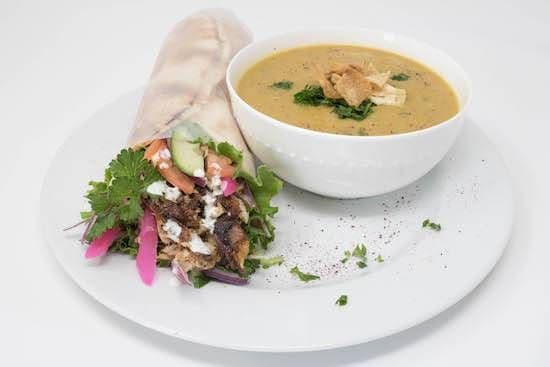 Lentil Soup and Chicken Shawarma Pita