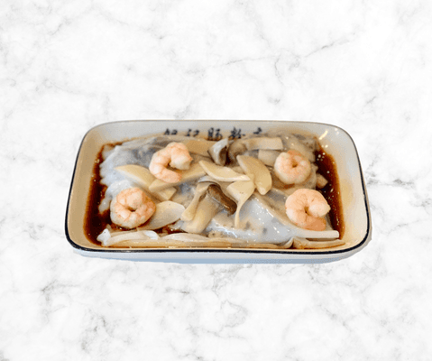 R24 Shrimps and King mushroom with truffle paste rice noodle roll / R24 黑松露鮮蝦王子菇腸粉 