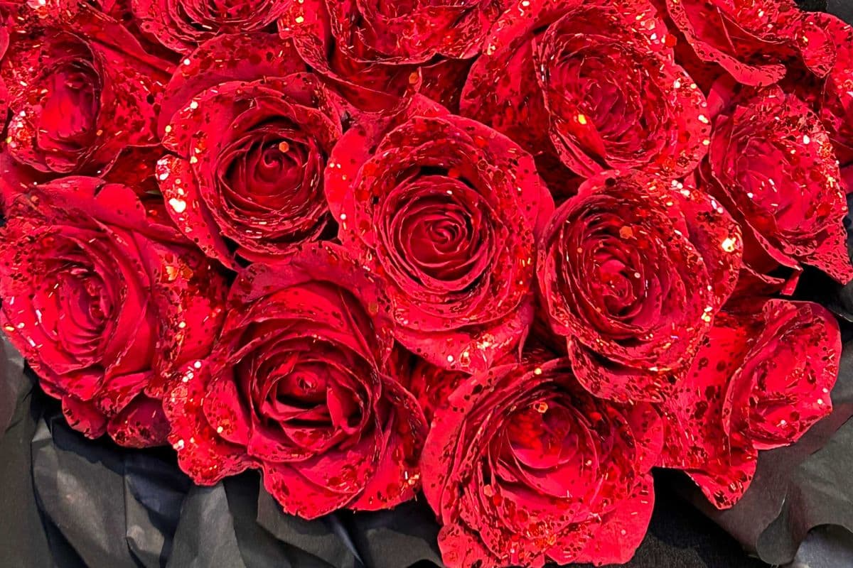 24 Glitter Red Roses