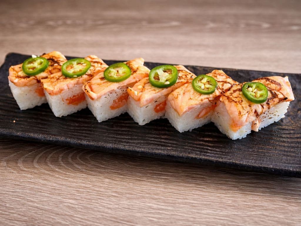 Spicy Pressed Salmon Sushi (6 Pcs)