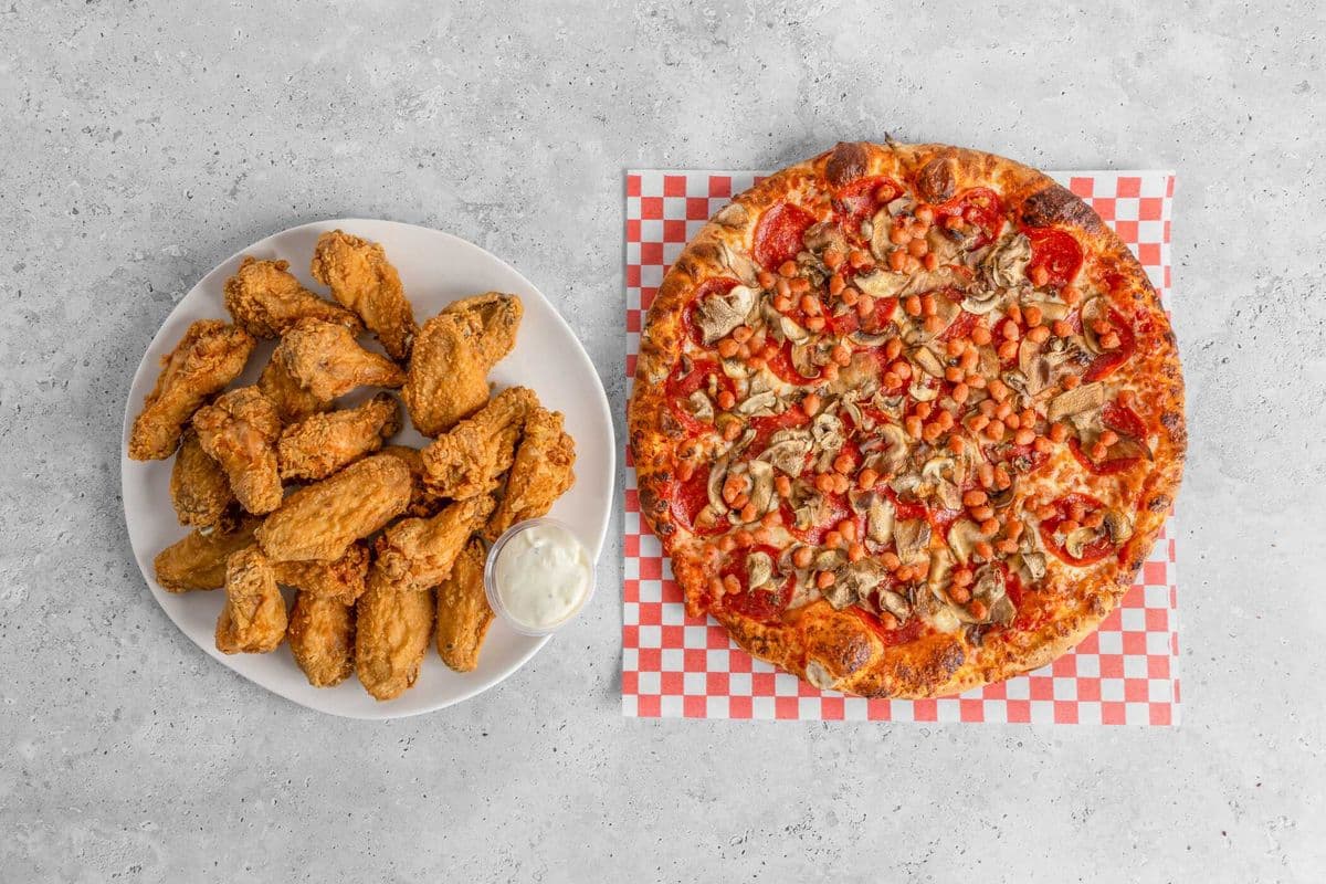 2 Medium Pizza, 20 wings