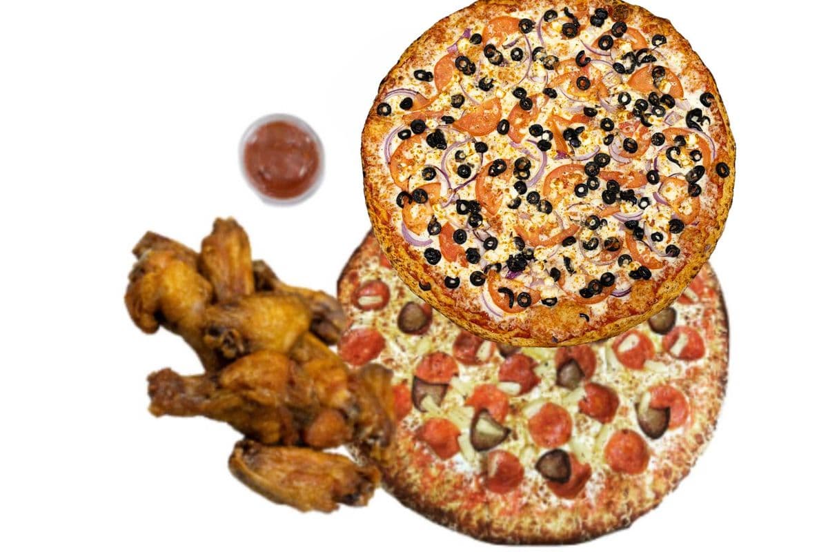 Two X-Large Pizzas, 15 wings
