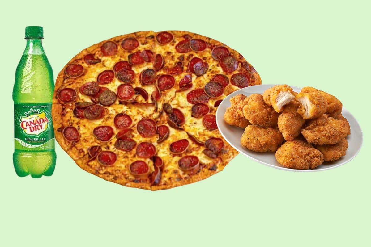 Combo 3:- 14" Large Pizza, 6 chicken bites & 500ml Pop