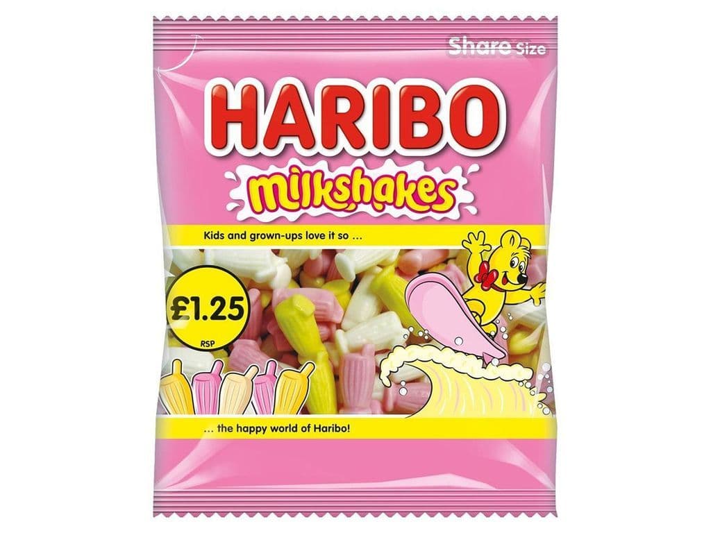 Haribo Milkshakes UK Gummy Candy Bag 140g (Banana, Strawberry and Vanilla)