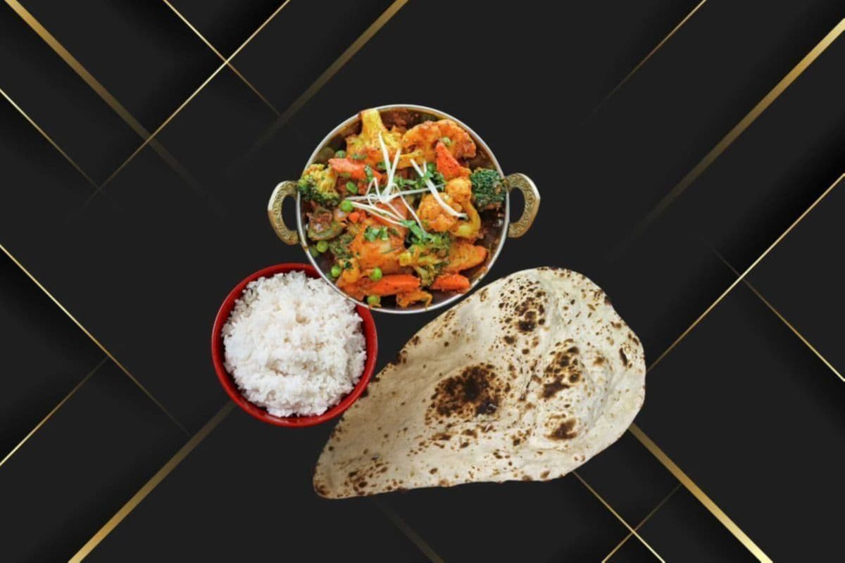 Mixed Vegetables, Rice, and One Naan