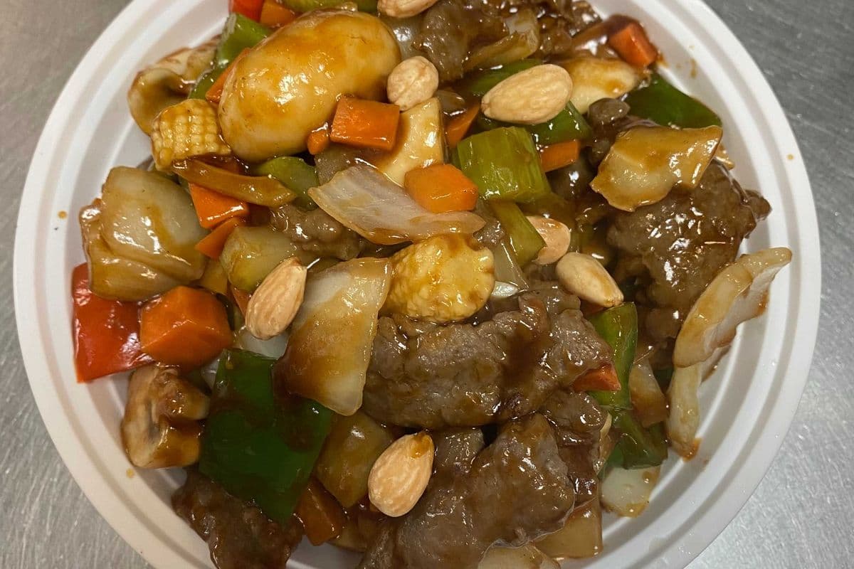 Pork or Beef with Diced Vegetables and Almonds