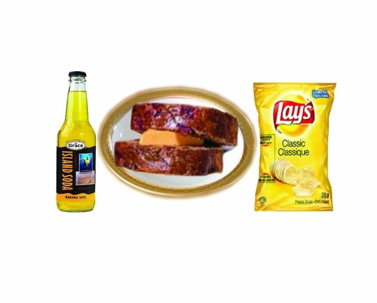 1 Jamaican Bun and Cheese, 1 Lays Classic Chips, and 1 Banana Soda