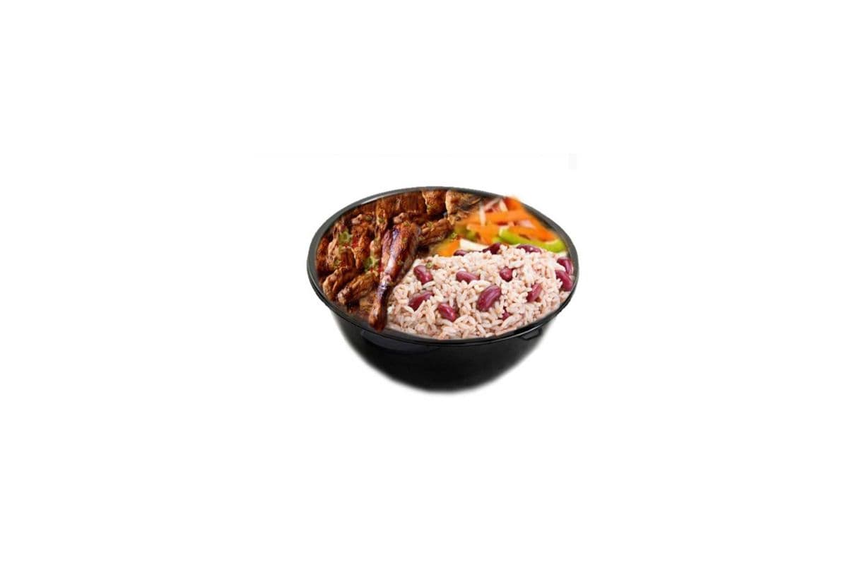 B.B.Q Chicken with Rice & Peas and Steamed Veggies