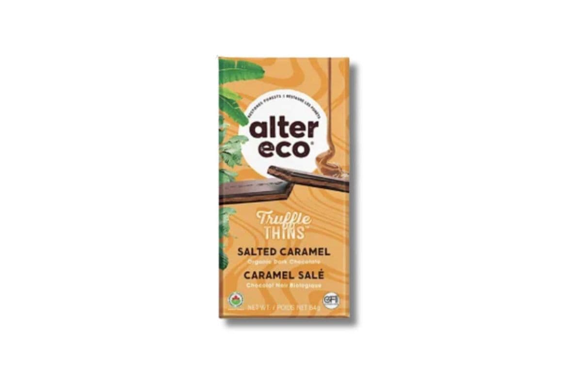 Alter Eco Dark Chocolate Truffle Thins Bar Salted Caramel