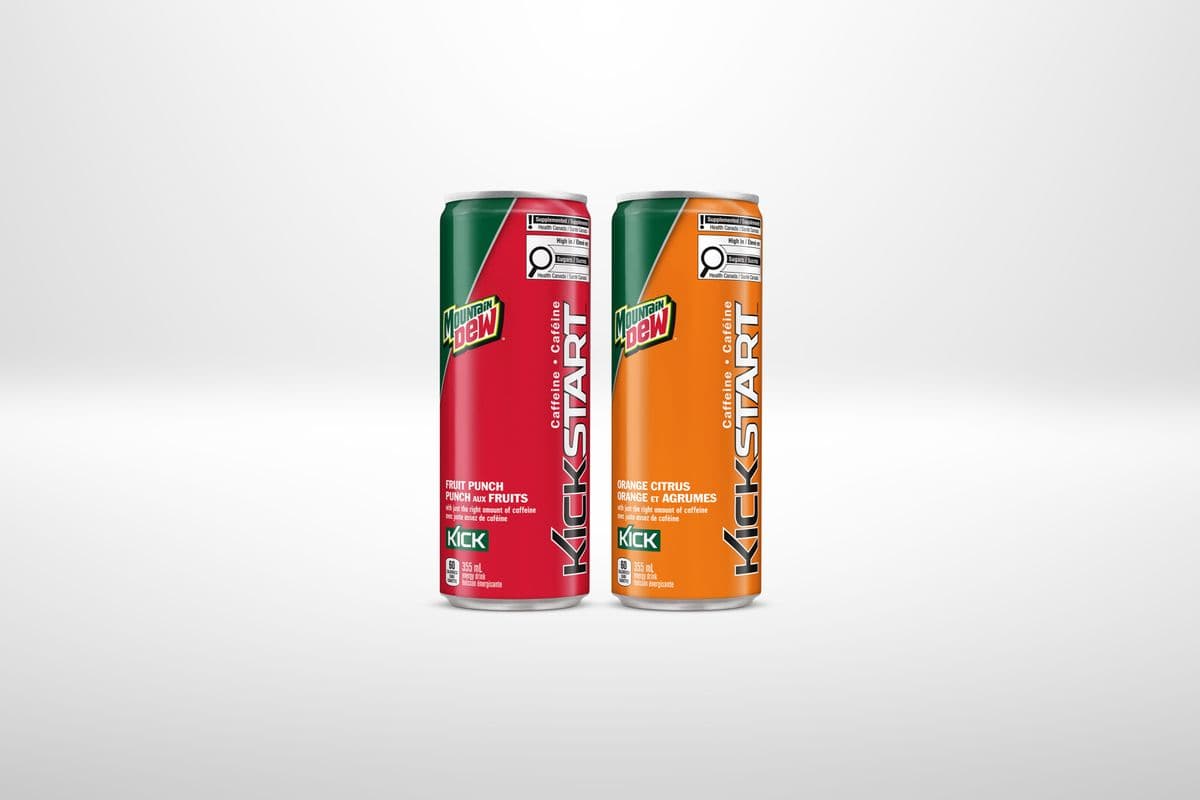 Mountain Dew Kickstart Sleek Cans (355 ml) - 2 for $5.00