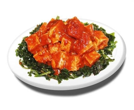 56b. Tofu avec sauce de beurre d'arachide dans riz - Epinards / Tofu with Peanut Butter Sauce in rice - Spinach / 花生豆腐