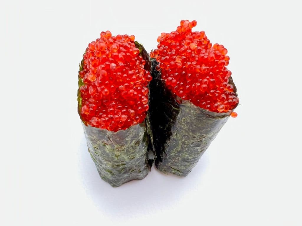 8N TOBIKO Caviar de poisson volant Nigiris/ Flying Fish Roe (2mcx/2pcs Avec Riz / With Rice)