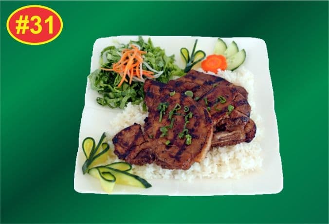 31. BBQ Lemongrass Pork Chop on Steamed Rice - Com Suon Nuong Xa (8 IN SQUARE BOX CHARGED)