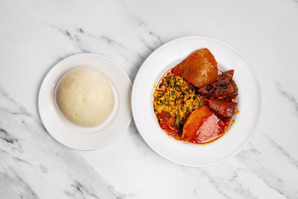 Poundo, Egunsi Soup (Melon Soup), and Two Proteins