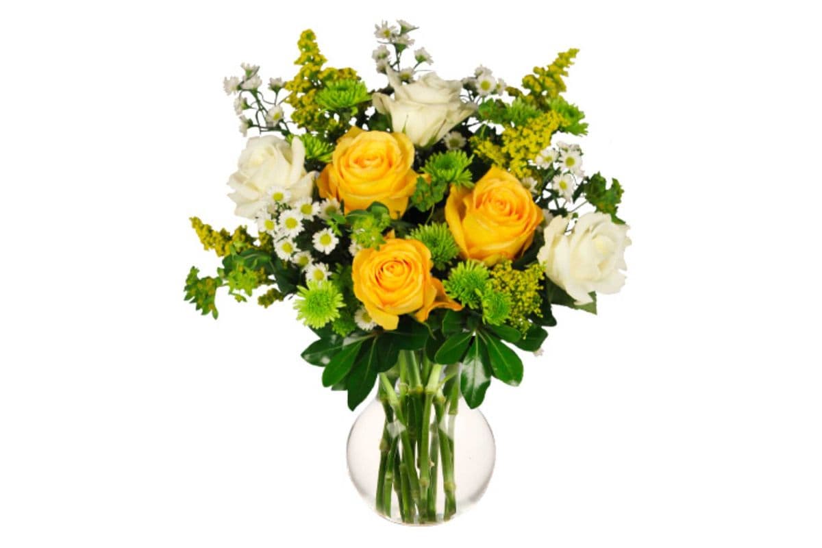 White & Yellow Roses Arrangement