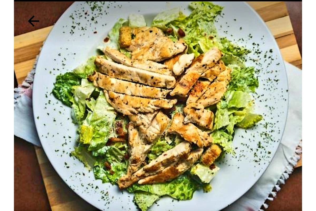 Chicken Caesar Salad and Garlic Bread