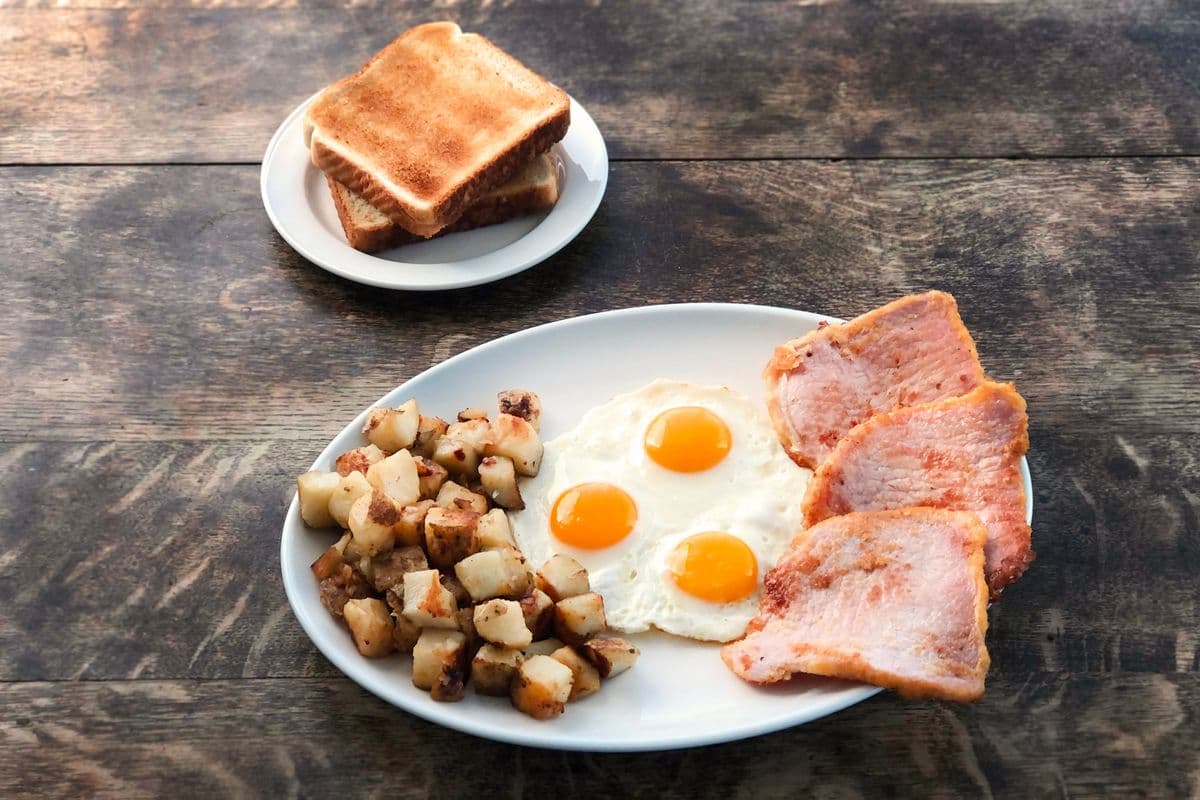 Three Eggs with Peameal-Style Bacon
