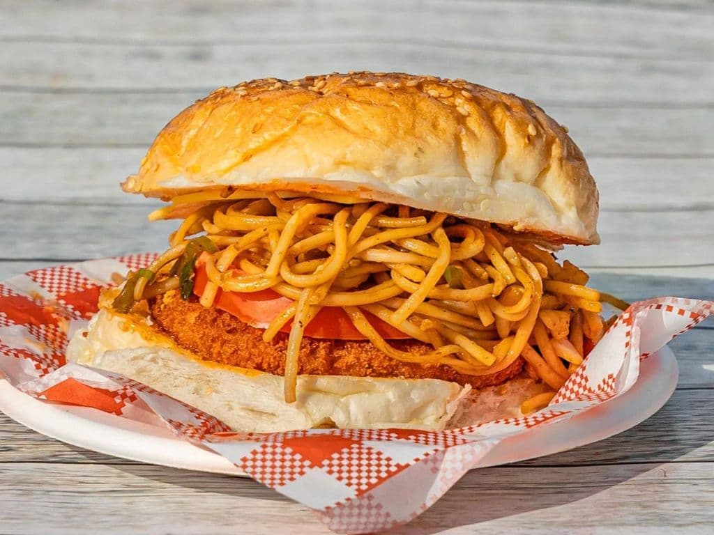 Chicken Egg Noddle Burger