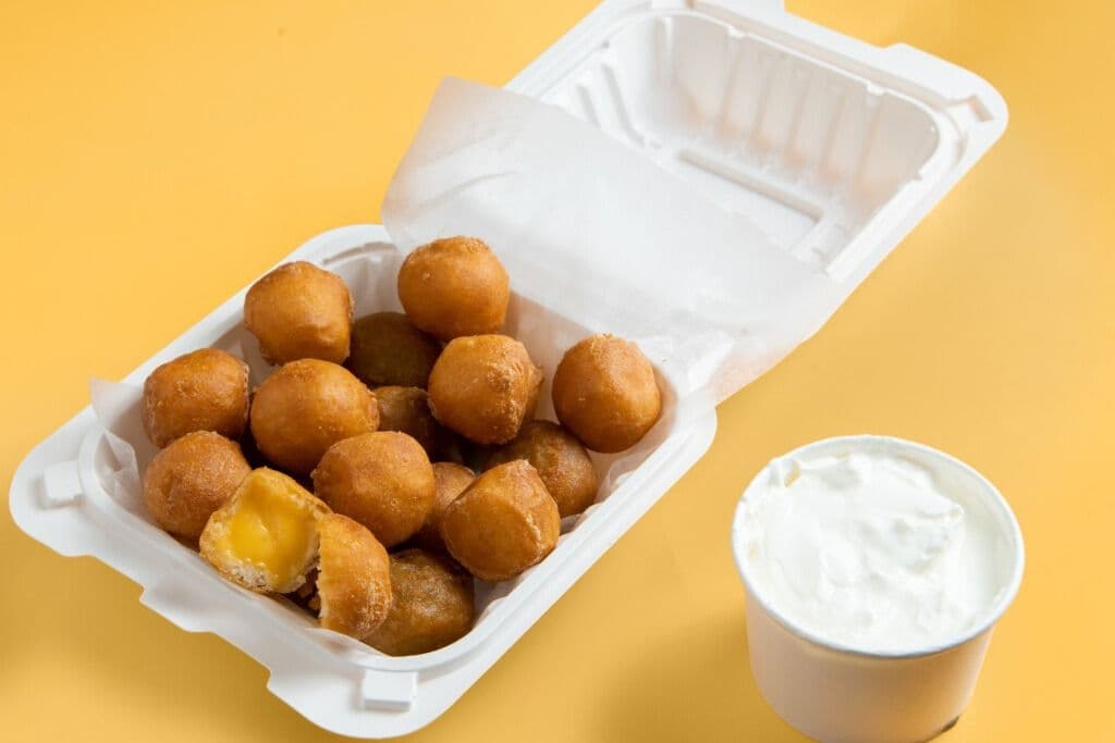 Breaded Fried Cheese Balls and Fries