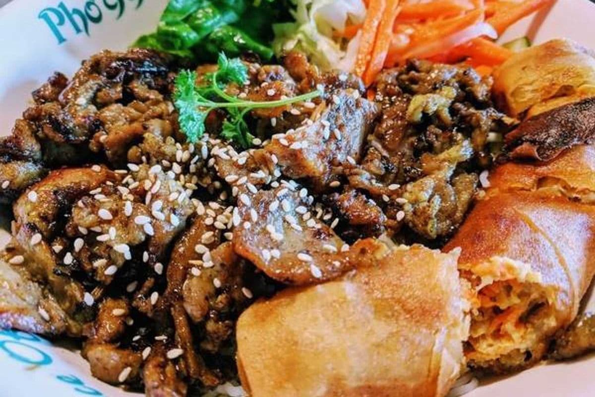 74. Vermicelli with Grilled Lemongrass Pork Slices and Fried Roll