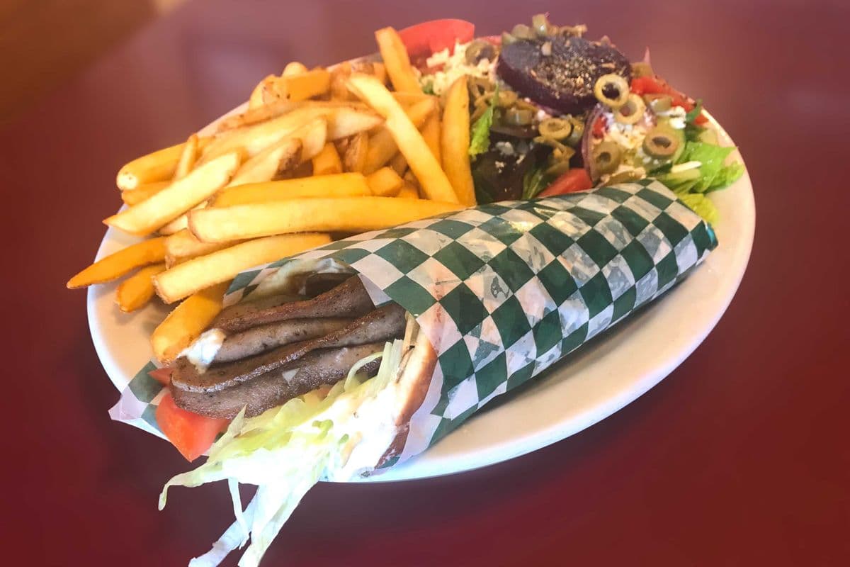 Gyro Deluxe with Fries and Greek Salad