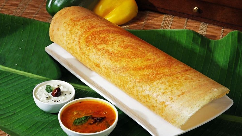 Plain Dosa with Chutney and Sambar