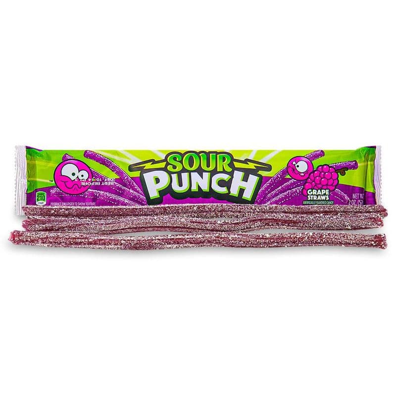 Sour Punch Pastilles Raisins 57g/ Sour Punch Straws Grape 57g