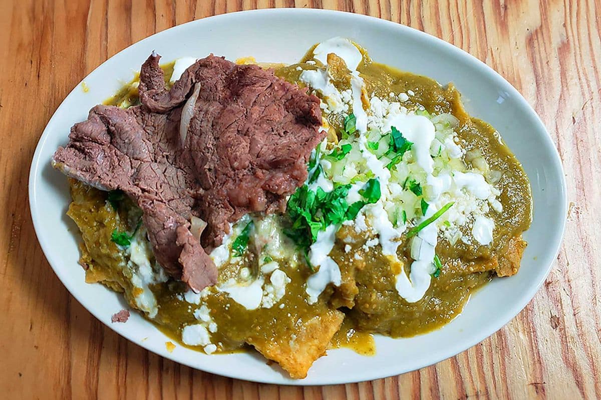 * Chilaquiles con Carne, RED OR GREEN