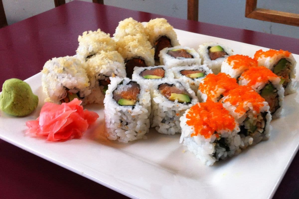 C8. Spicy Tuna Roll, Hot Minato Roll, Spicy California Roll, and Miso Soup Combo
