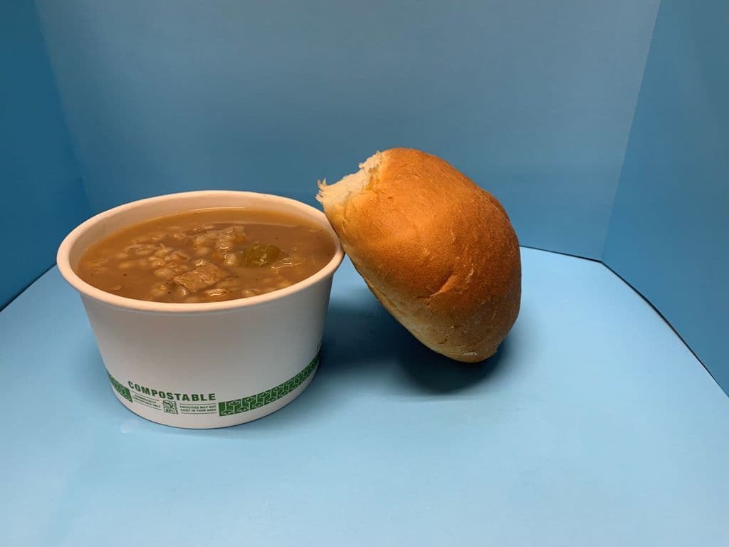 Beef Barley Soup and a Bun