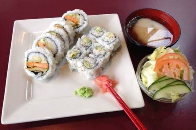 C2. California Roll, Yam Roll, Miso Soup, and Salad Combo