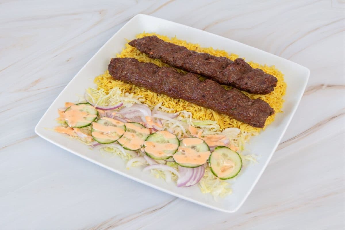 Beef Seekh Kabab Rice Platter
