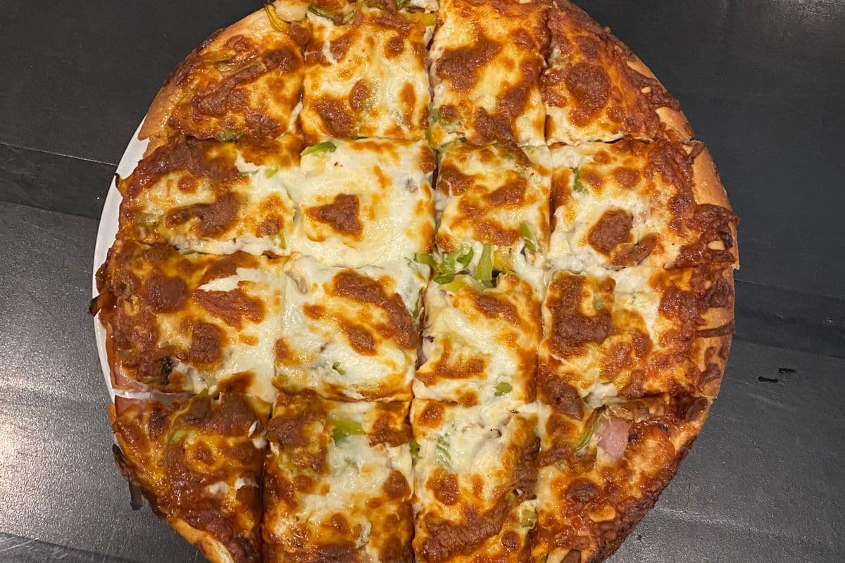 12. 12" Large Ham, Mushroom, and Green Pepper Pizza
