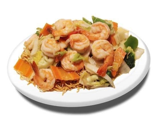 23d. Nouilles frites Chow-Mein cantonaise avec crevettes / Fried Cantonese Chow Mein Noodles with shrimps/虾面