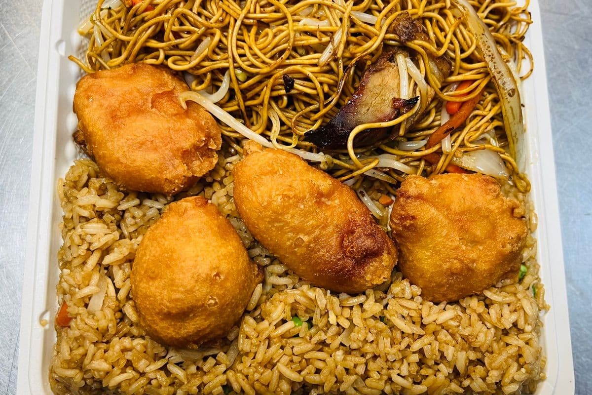 C10. vegetables spring roll, sweet and sour chicken, pork egg noodles