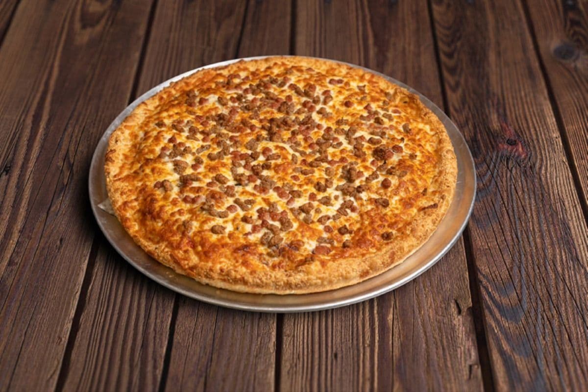 13. 12" Medium Salami, Mushroom, Beef, Bacon, and Italian Sausage Pizza