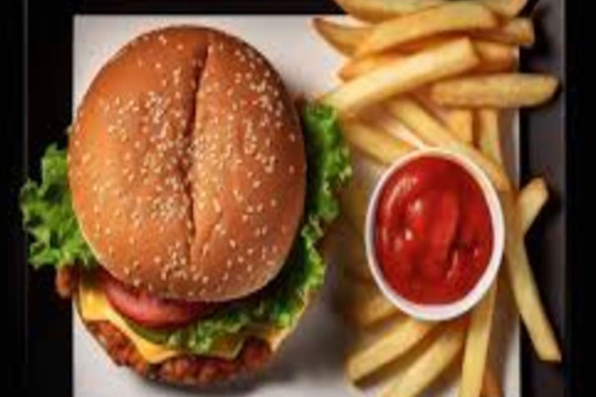 Veggie Burger with Fries and Can of Coke