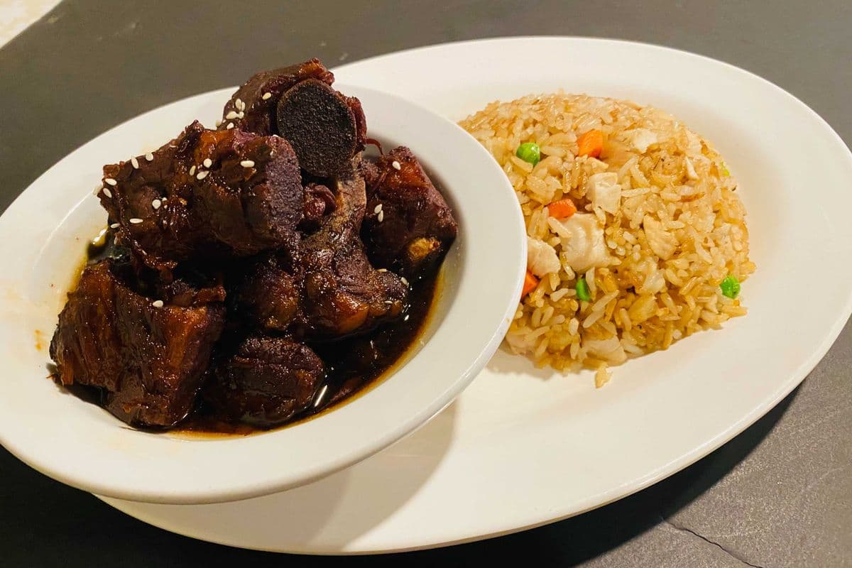 (2) Spring Rolls or Egg Roll Honey Garlic Ribs Chicken Fried Rice